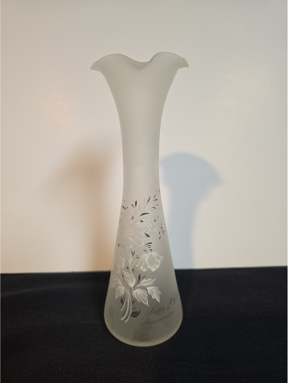 Vintage Viking Frosted Glass Bud Vase 25th Anniversary  8"